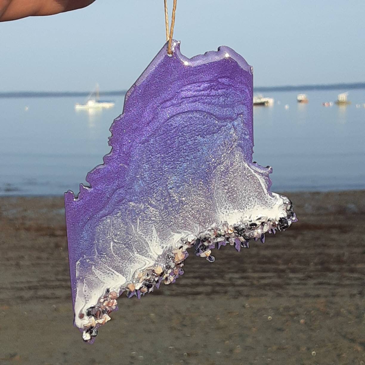 Maine ornaments, Ocean scene art, Beach decor, Christmas ornament, Maine gift, handmade gift, nautical decor, Made in Maine USA