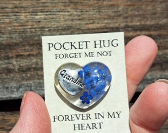 Forget Me Not Resin Heart, Pocket Hug, Sympathy Gift, Memorial to hold. Handheld token of love.  Grandma heart
