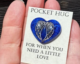 angel wing heart  pocket hug. Comfort gift. Sympathy memento gift. Memorial token. Worry stone