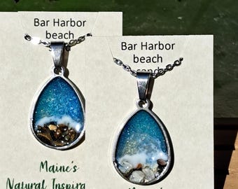 Bar Harbor Maine beach sand necklace, Mount Desert Island, made in Maine USA, ocean lovers, nature, vacation gift, MDI, sparkling pendant