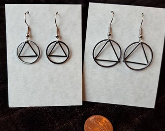 Stainless Steel Recovery Symbol Earrings, Sobriety Gift, Circle & Triangle