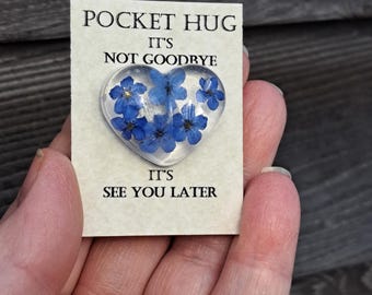 Bulk Forget Me Not Memorial Favors, Pressed Flower Resin Heart Tokens. Grief help