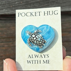 Pocket Hug. Silver turtle gift. Thinking of you. Colorful resin heart