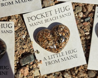 Pocket hugs. Maine beach sand, memory gift, Maine heart, wedding favor, beach lover gift. anxiety aid, USA product, vacation memory