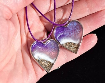 Maine beach necklace, Purple blue heart, Ocean scene resin heart, beach jewelry, Nautical necklace, coastal, made in Maine, vacation gift