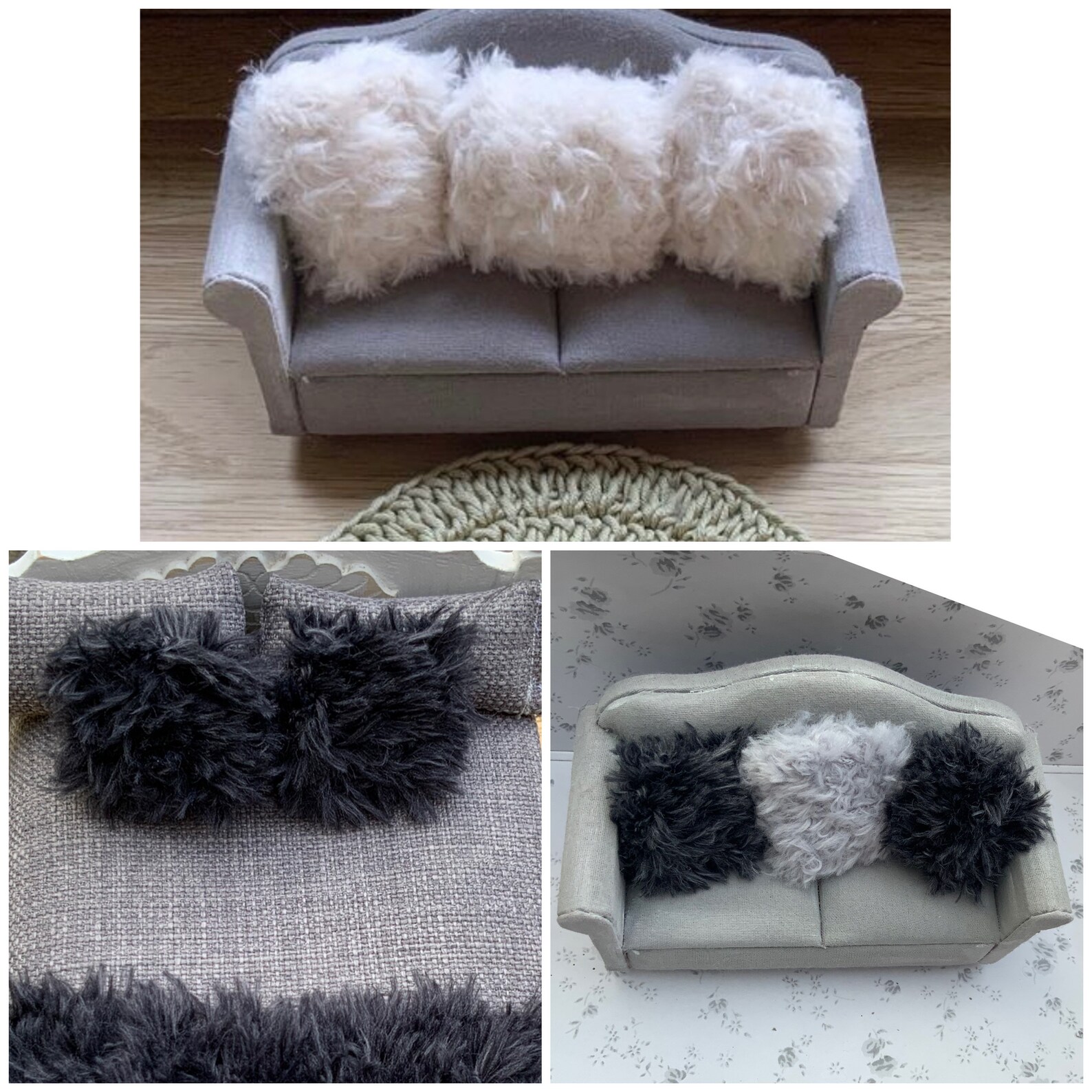 2 x Miniature Fluffy cushions hand made in faux fur various Etsy
