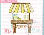 Lemonade Stand with Glasses and Pitcher - Watercolor Design PNG Artwork Digital File - for printing and other crafts