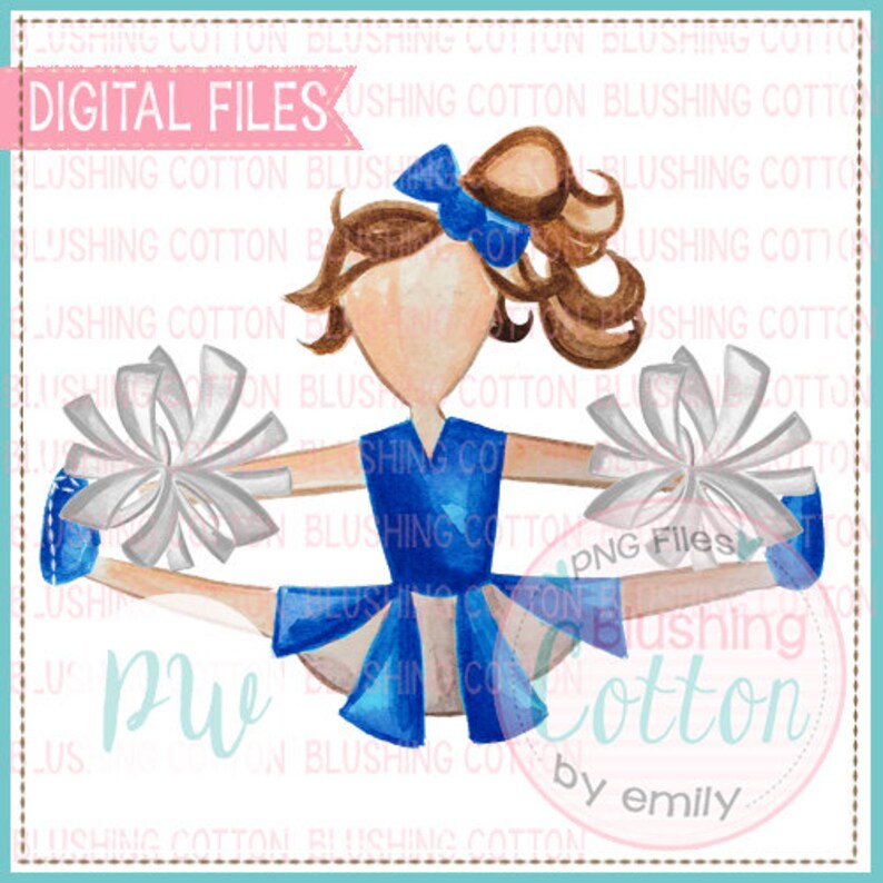 Cheerleader Royal Blue and White Pom Poms Watercolor PNG Etsy