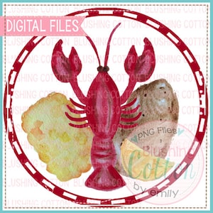 Crawfish Boil  In Dashed Circle PNG Watercolor Artwork Digital File - for printing and other crafts