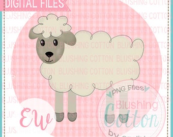 Little Lamb with Mint Gingham Background PNG Watercolor Design Artwork Digital File - for printing and other crafts