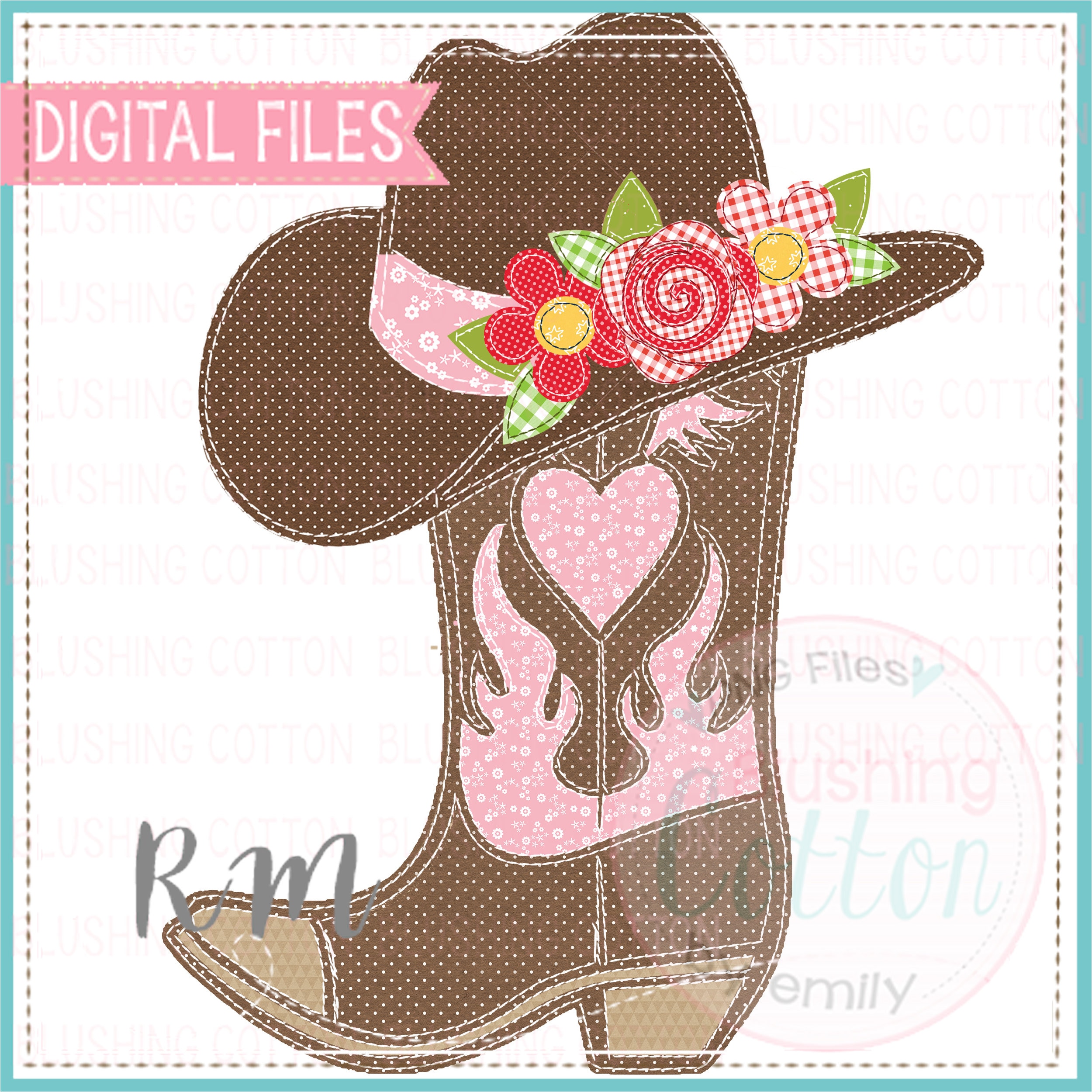 Patchwork Cowgirl Boot and Hat with Florals Applique Design Etsy