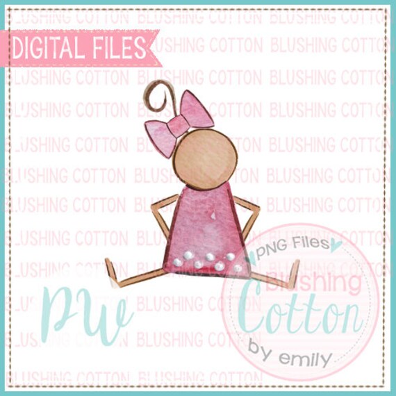Buy Stick Figure Baby Girl Medium Skin Tone Brown Hair Watercolor 