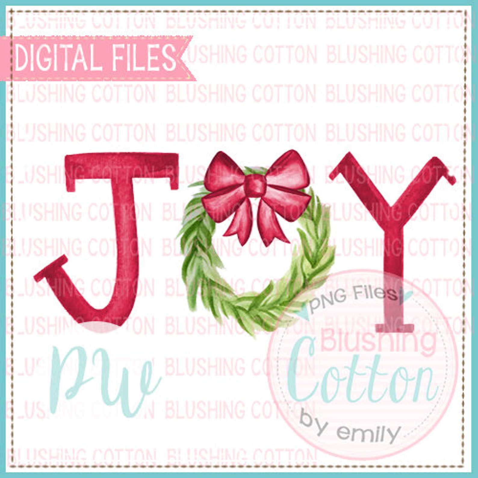 Joy With Wreath Red Bow Design Watercolor PNG Artwork Digital - Etsy