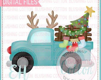 Christmas Truck Aqua Design PNG Artwork Digital File - for printing and other crafts