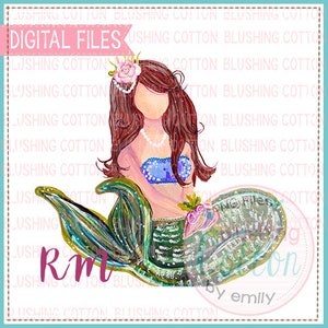 Mermaid Brown Hair Design Watercolor PNG Artwork Digital File - for printing and other cra