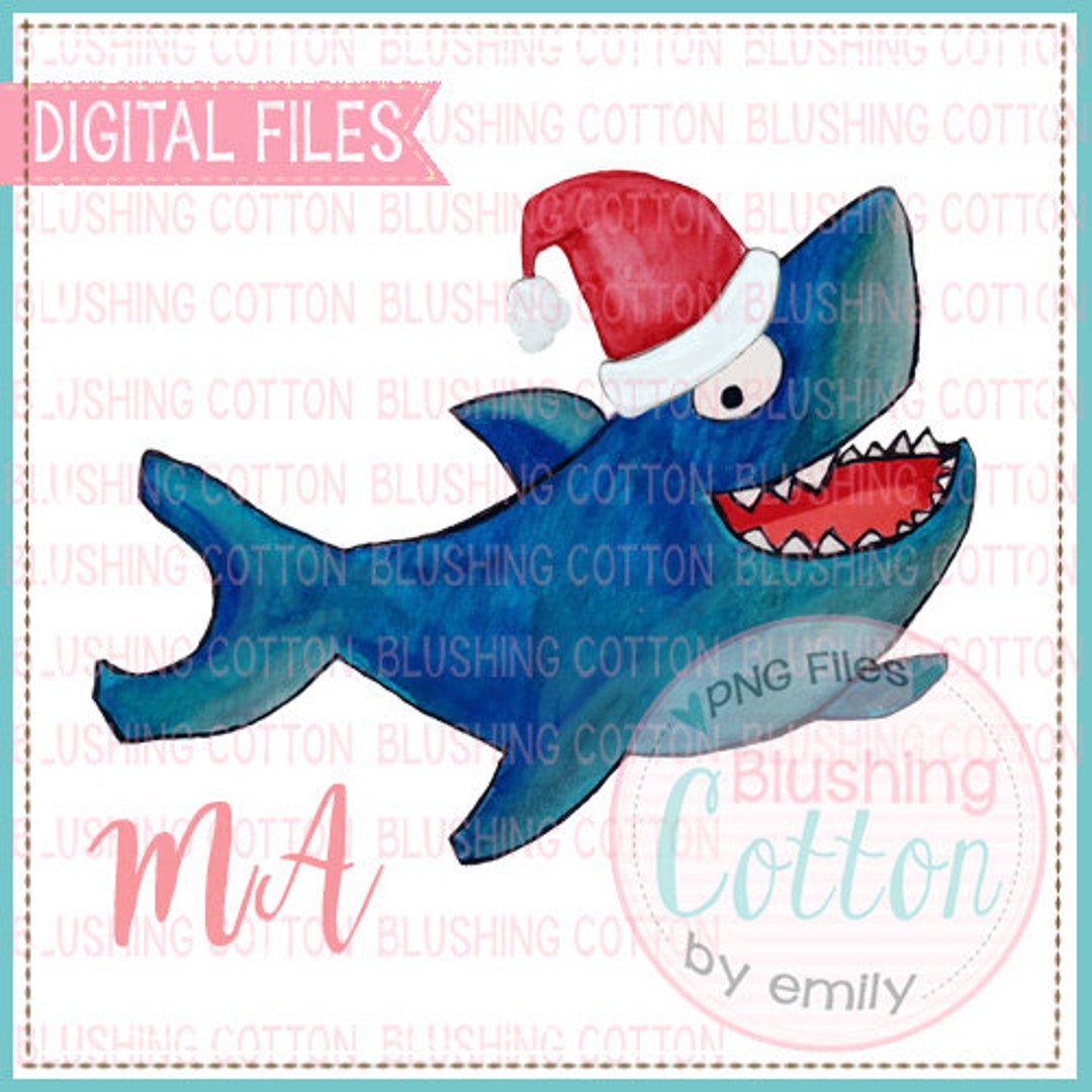 Shark With Santa Hat Handpainted Design PNG Artwork Digital File - for ...