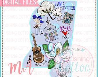 Mississippi Pride Mit Polka Dots Aquarell Design PNG Digitale Datei - zum Drucken und Basteln
