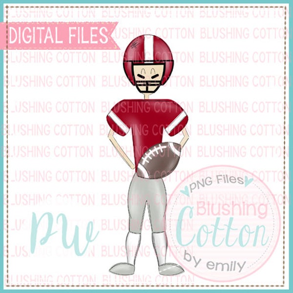 Football Player Crimson Red and White Handpainted Design PNG Artwork Digital File - for printing and other crafts BCPW