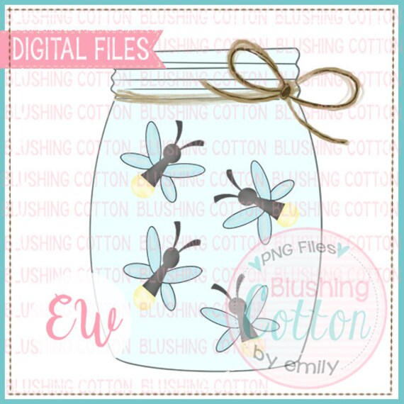 Mason Jar Lightning Bugs PNG Watercolor Design Artwork Digital Etsy