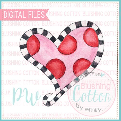 Heart Polka Dot Pink With Black Stripe Watercolor PNG Artwork Digital ...