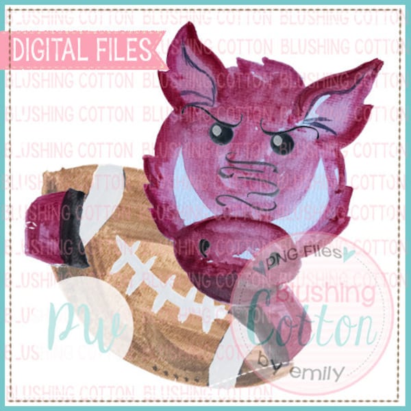 Wild Pig Holding Football Trio Design  Watercolor PNG Artwork Digital File - for printing and other crafts