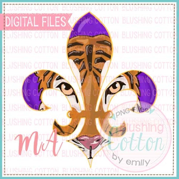 Fleur Di Lis with Tiger Watercolor Design PNG Artwork Digital File - for printing and other crafts