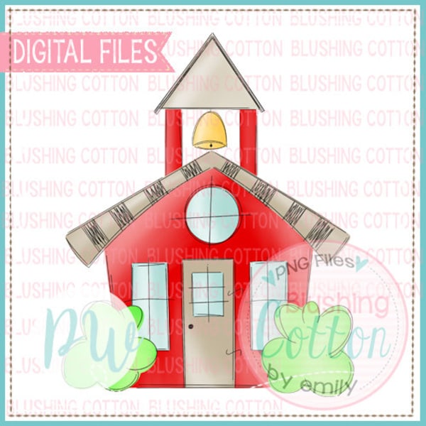 Back To School -Red School House Watercolor PNG Artwork Digital File - for printing and other crafts