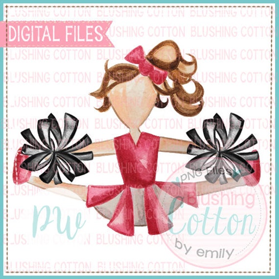 Cheerleader Red And Black Pom Poms Watercolor Png Artwork Etsy