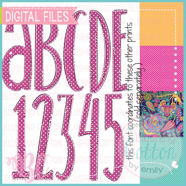 Hot Pink Fushcia Polka Dot Slim Alpha Numbers Punctuation Bundle   PNG Artwork Digital File - for printing and other crafts