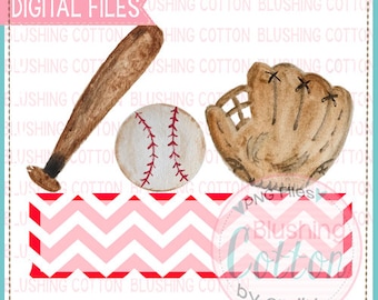 Baseball Trio Chevron Rectangle PNG Watercolor Artwork Digital File - for printing and other crafts