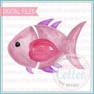 Colorful Pink Fish Watercolor Design PNG Artwork Digital File - for printing and other crafts