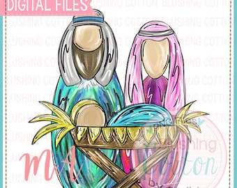 Joseph Mary and Baby Jesus Watercolor Design PNG Artwork Digital File - for printing and other crafts