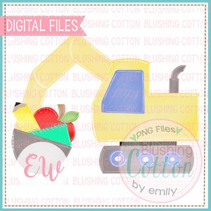 Excavator Back to School Watercolor PNG Artwork Digital File - for printing and other crafts