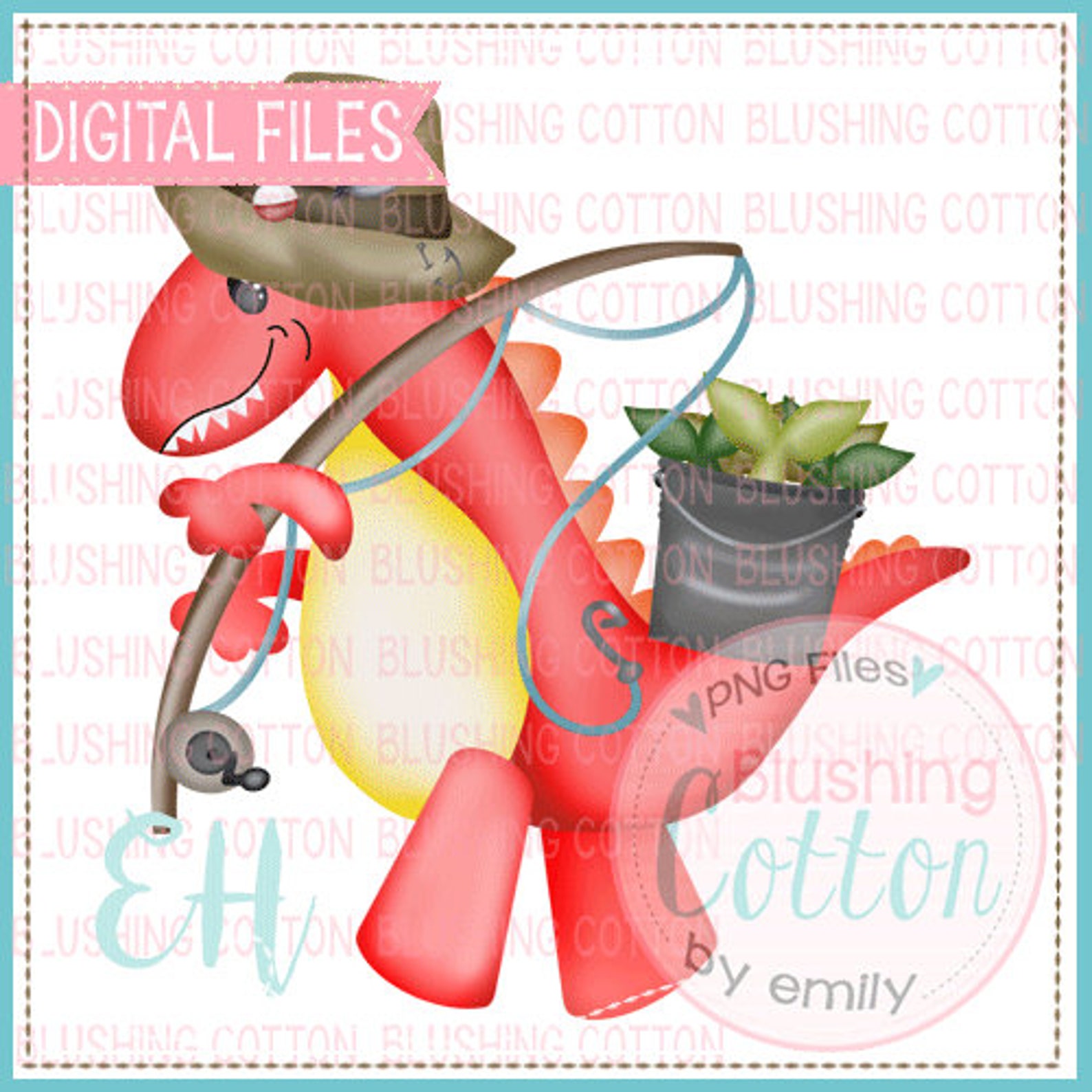 Red Fishing Silly Dinosaur Design BCEH Etsy