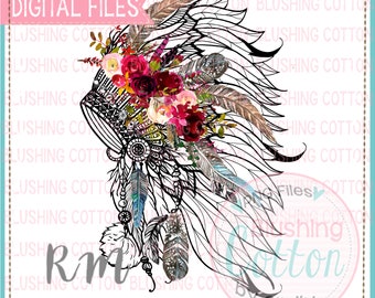 BOHO Head Dress Design Watercolor PNG Artwork Digital File - for printing and other crafts