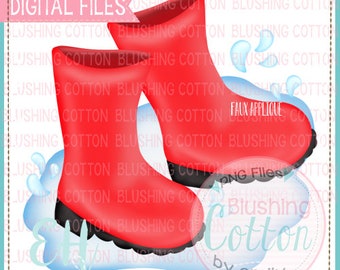 Red Rain Boots in a Puddle -PNG for printing and other crafts