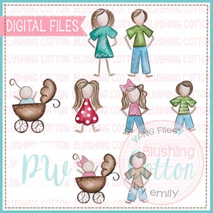 Stick Figure Family Watercolor PNG Artwork Digital File - for printing and other crafts