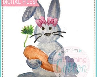 Bunny Cottontail with Carrot PNG Watercolor Artwork Digital File - for printing and other crafts