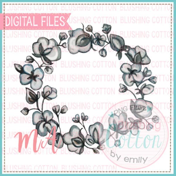 Cotton Boll Wreath Handpainted Design PNG Artwork Digital File - for printing and other crafts BCPW