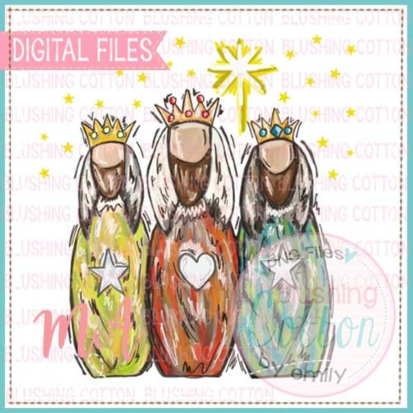 Wise Men Holding Gifts with Stars Design Watercolor PNG Artwork Digital File - for printing and other crafts