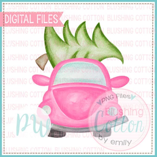 Hot Pink Bug with Whimsy Tree Handpainted Watercolor Design PNG Artwork Digital File - for printing and other crafts
