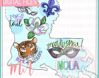 Louisiana Stolz Aquarell Design PNG Kunstwerk digitale Datei - für den Druck und andere Handwerk
