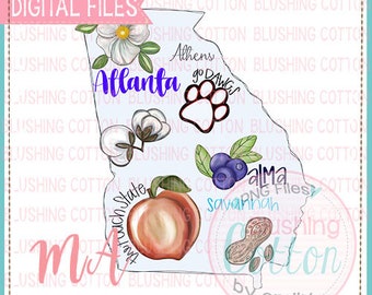 Georgia Pride With Blueberries Watercolor PNG Design    BCMA