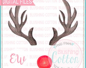 Antlers 2 with Red Nose Watercolor PNG Artwork Digital File - for printing and other crafts