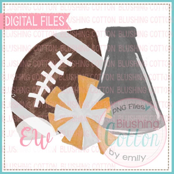 Football Megaphone Pompom Gray, Orange, White Design Watercolor PNG Artwork Digital File - for printing and other crafts