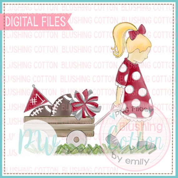 Girl Pulling Football Wagon Blonde Hair Crimson And Gray Bcpw Etsy