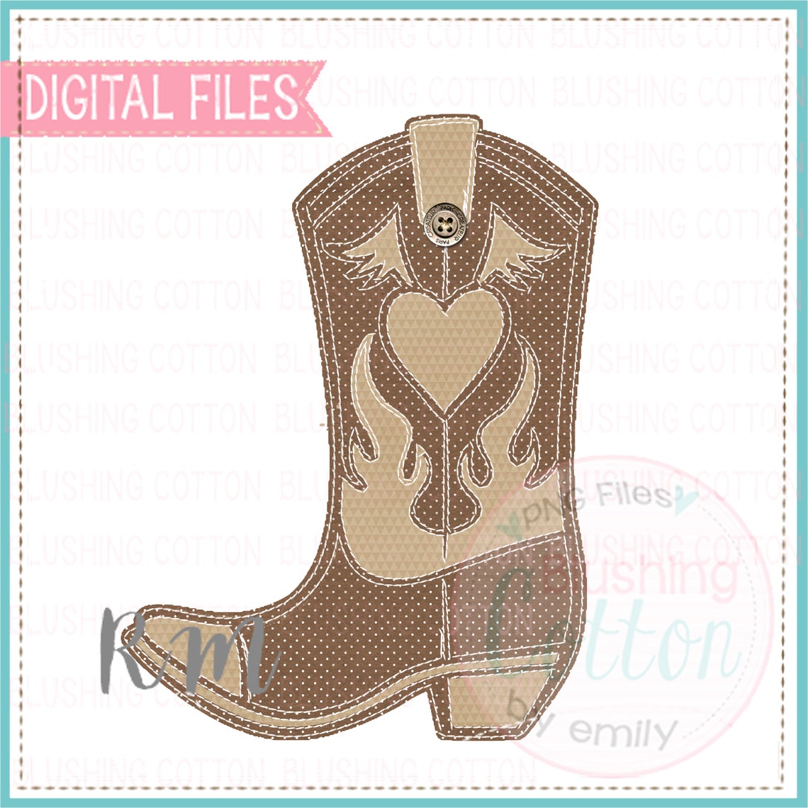 Patchwork Cowboy Boot Applique Design Watercolor PNG Artwork Etsy
