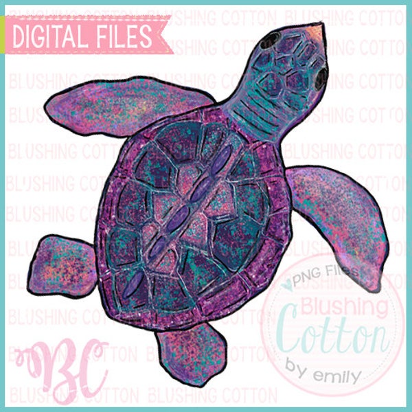 Watercolor Teal and Purple Sea Turtle Design PNG Artwork Digital File - for printing and other crafts