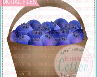 Blueberry Basket- Watercolor Design PNG Artwork Digital File - for printing and other crafts