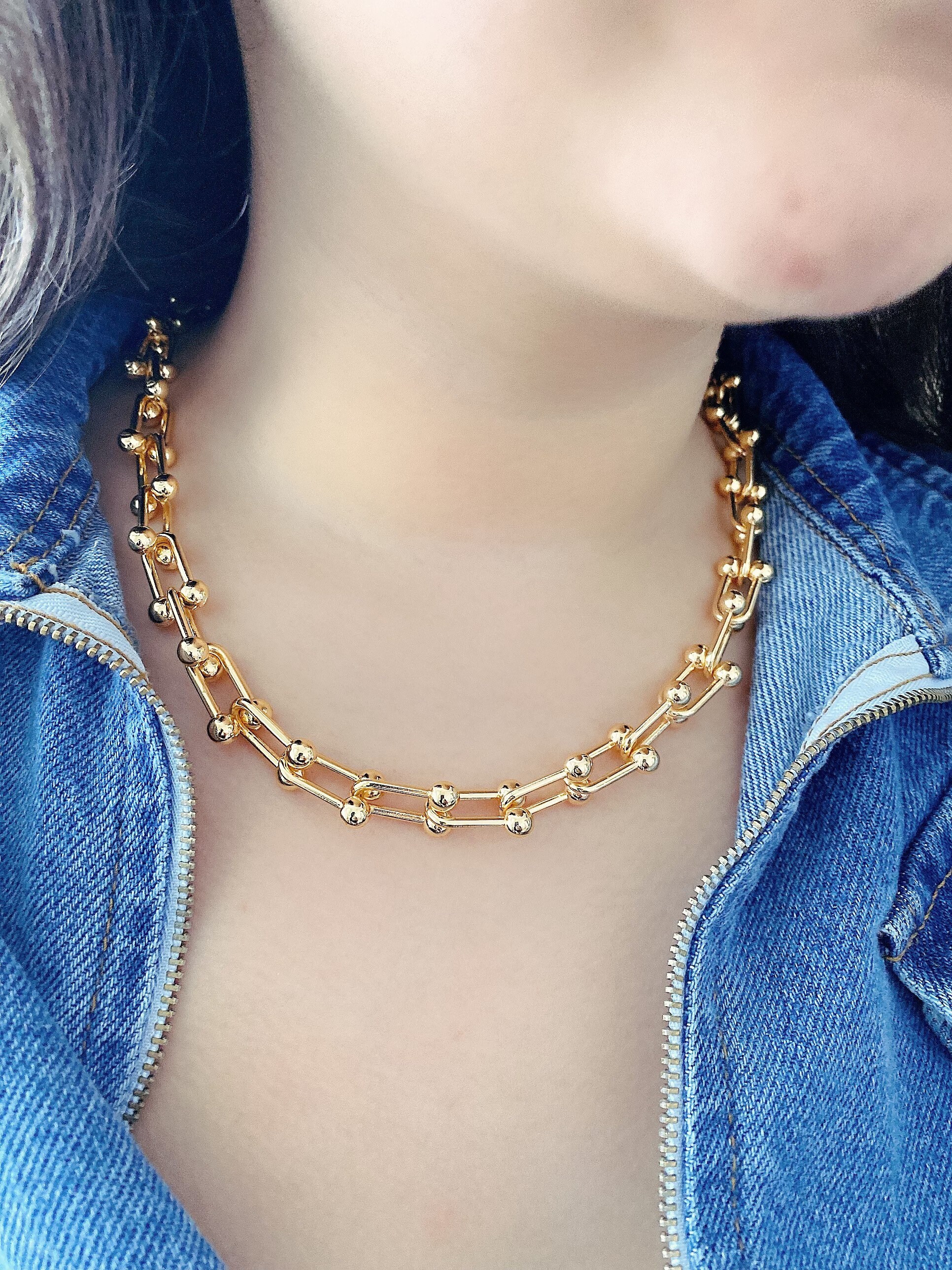 Gold box chain necklace